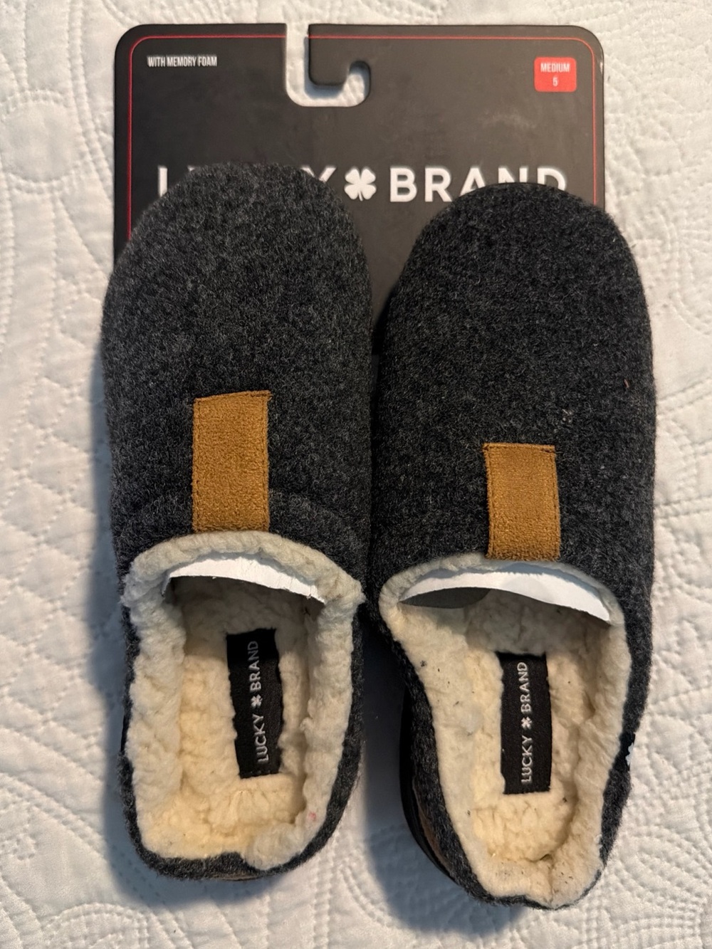 Lucky Brand Charcoal Gray Sherpa-Lined Slip-On Kids Slippers
